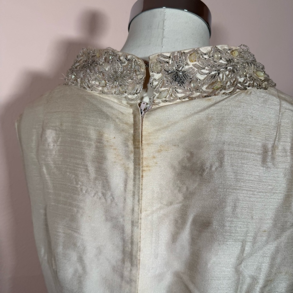 Art deco 1920 1940 Antique white beaded Sleeveless Formal midi flapper Dress - Picture 11 of 16